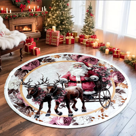 Covoare Crăciun - Covor decorativ Crăciun, rotund, antiderapant, diametru 100 cm, CCR105