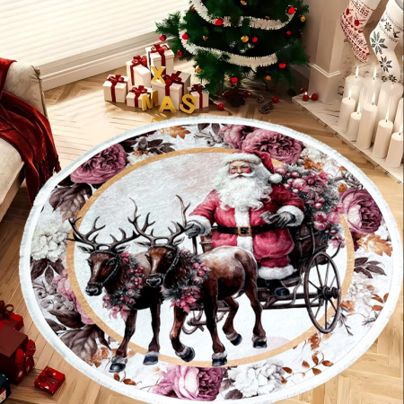 Covoare Crăciun - Covor decorativ Crăciun, rotund, antiderapant, diametru 100 cm, CCR105