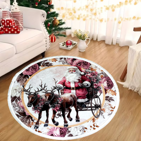 Covoare Crăciun - Covor decorativ Crăciun, rotund, antiderapant, diametru 100 cm, CCR105
