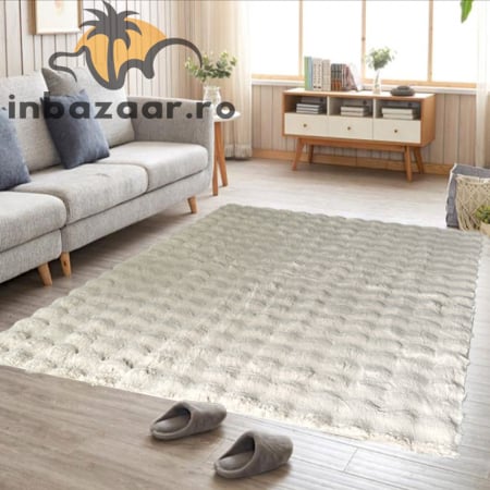 Covor pufos imitație blană de iepure 3D crem CFF121 [5]