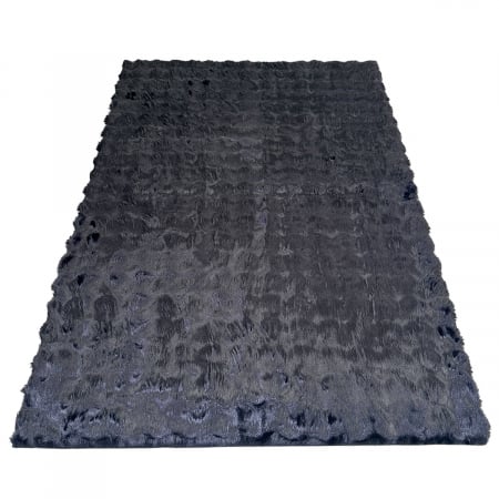 Covor pufos imitație blană de iepure 3D negru CFF141 [5]