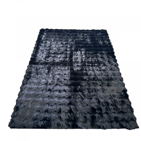 Covor pufos imitație blană de iepure 3D negru CFF141 [8]