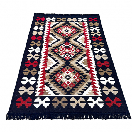 Covor rustic tradițional, 2 fețe, diverse mărimi, Bleumarin [7]