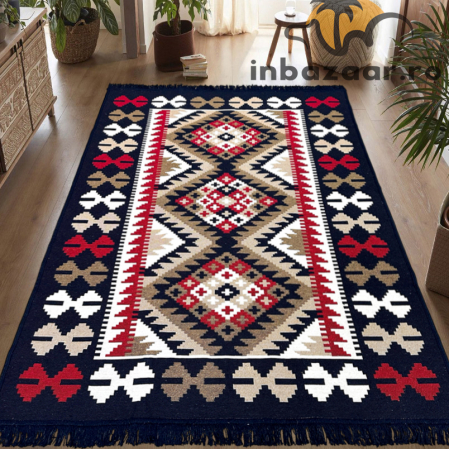 Covoare tradiționale - Covor rustic tradițional, 2 fețe, diverse mărimi, Bleumarin
