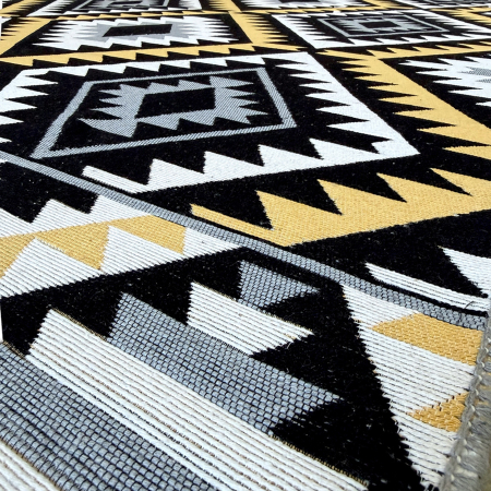 Covor Țesut Tradițional, 2 fețe, Model Boho Etnic Ocru, diverse dimensiuni [8]