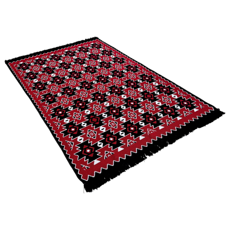 Covoare tradiționale - Covor Țesut Tradițional, 2 fețe, Model Kilim Grena Negru, diverse dimensiuni