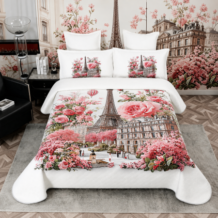 Dormitor - Cuvertură bumbac, 5 piese, pat 2 persoane, 230x250 cm, CB059, model Paris