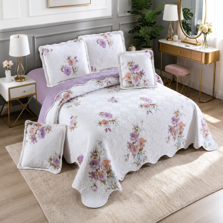 Cuverturi - Cuvertură bumbac 100%, 5 piese, pat 2 persoane, 230x250 cm, CB522