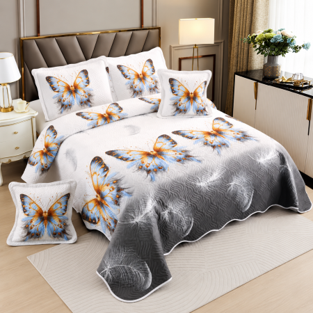 Cuverturi - Cuvertură bumbac, 5 piese,  model floral, 230x250 cm, CB421