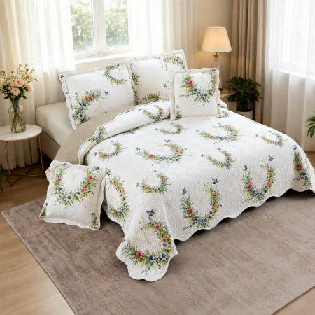 Cuverturi - Cuvertură bumbac, 5 piese, pat 2 persoane, 230x250 cm, CB544