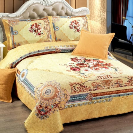 Pentru casă - Cuvertură catifea matlasată, cu model, 5 piese, pat 2 persoane, 230x250 cm, CM09