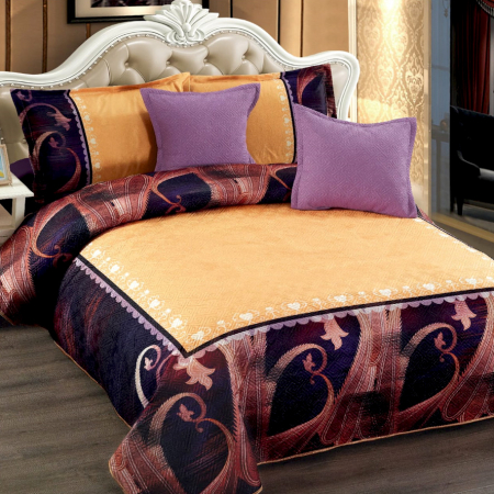 Cuverturi - Cuvertură catifea matlasată, cu model, 5 piese, pat 2 persoane, 230x250 cm, CM23