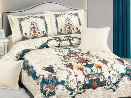 Pentru casă - Cuvertură catifea matlasată, cu model, 5 piese, pat 2 persoane, 230x250 cm, CM32