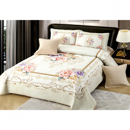 Pentru casă - Cuvertură catifea matlasată, cu model, 5 piese, pat 2 persoane, 230x250 cm, CM37