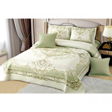 Pentru casă - Cuvertură catifea matlasată, cu model, 5 piese, pat 2 persoane, 230x250 cm, CM38