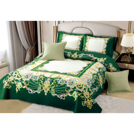 Pentru casă - Cuvertură catifea matlasată, cu model, 5 piese, pat 2 persoane, 230x250 cm, CM39