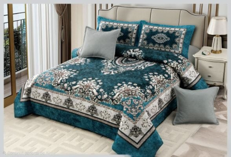 Cuverturi - Cuvertură catifea matlasată, cu model, 5 piese, pat 2 persoane, 230x250 cm, CM49