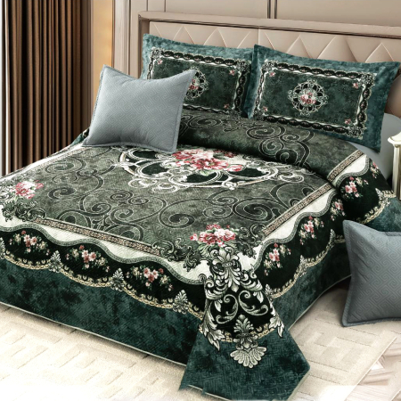 Cuverturi - Cuvertură catifea matlasată, cu model, 5 piese, pat 2 persoane, 230x250 cm, CM50