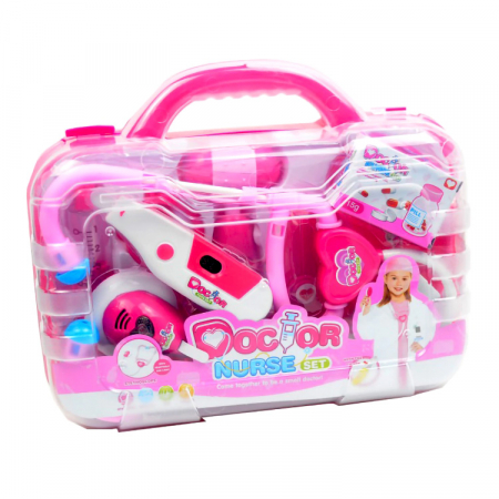 Pentru copii - Gentuță doctor cu accesorii cu sunete și lumini roz JC54