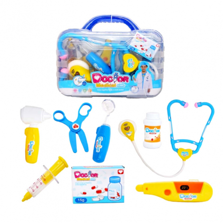 Pentru copii - Gentuță doctor cu accesorii cu sunete și lumini albastru JC55
