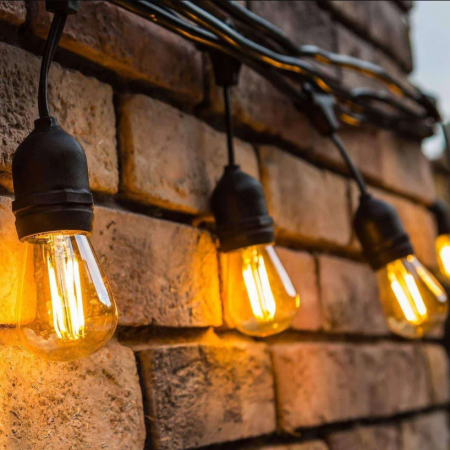 Instalații Crăciun - Ghirlandă Solară cu lumină caldă, de exterior, 20 metri, 20 becuri, bec clar, alb cald