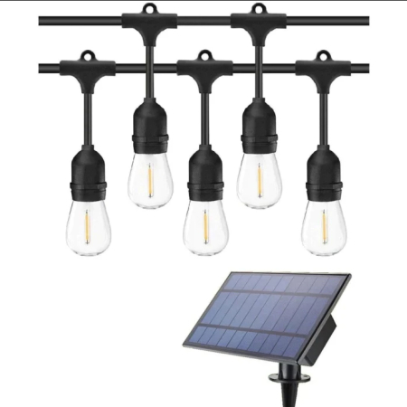 Instalații Crăciun - Ghirlandă Solară cu lumină caldă, de exterior, 20 metri, 20 becuri, bec clar, alb cald