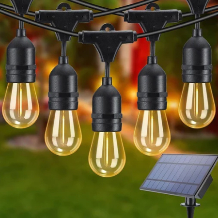 Instalații Crăciun - Ghirlandă Solară cu lumină caldă, de exterior, 20 metri, 20 becuri, bec clar, alb cald
