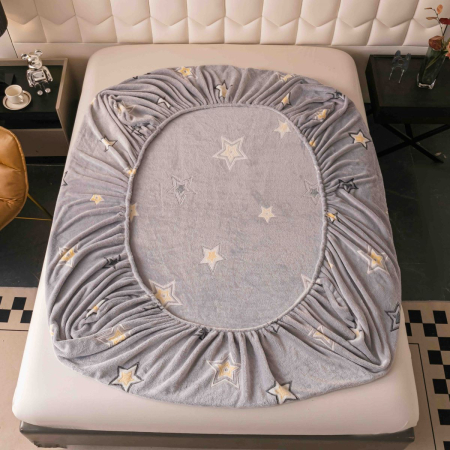 Huse protecție pat - Husă de pat cu elastic, cocolino, 230x250 cm, 2 fețe de pernă, gri cu stele