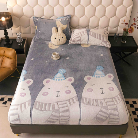 Huse protecție pat - Husă de pat cu elastic, cocolino, 230x250 cm, 2 fețe de pernă, ursuleți