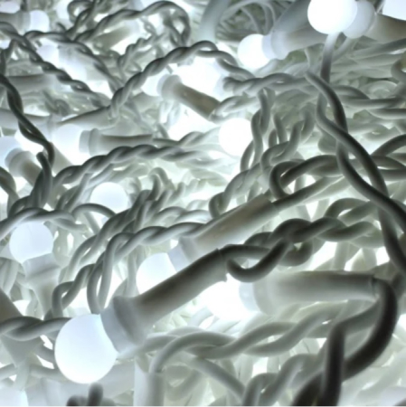 De sezon - Instalație de Crăciun, franjuri cu flash, cu led tip țurțuri, fir gros, exterior, alb rece, 75 metri