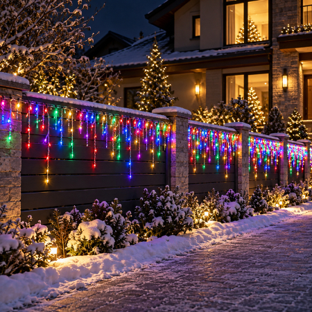 Instalație de Crăciun, franjuri cu 8 jocuri de lumini, fir gros, exterior, 25 metri, multicolor [1]