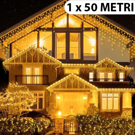 Instalații Crăciun - Instalație de Crăciun, 1 x 50 metri, franjuri cu flash, cu led tip țurțuri, fir gros, exterior, 4 culori