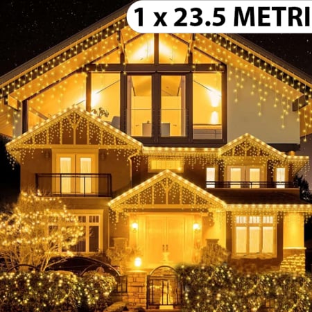 Instalații Crăciun - Instalație de Crăciun, 23,5 metri, franjuri cu flash, cu led tip țurțuri, fir gros, exterior, diverse culori