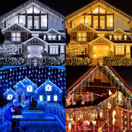 Instalații Crăciun - Instalație de Crăciun, franjuri cu flash, cu led tip țurțuri, fir gros, exterior, 4 culori, 1 x 75 metri