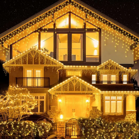 Instalații Crăciun - Instalație de Crăciun, franjuri cu flash, cu led tip țurțuri, fir gros, exterior, 4 culori, 1 x 35 metri