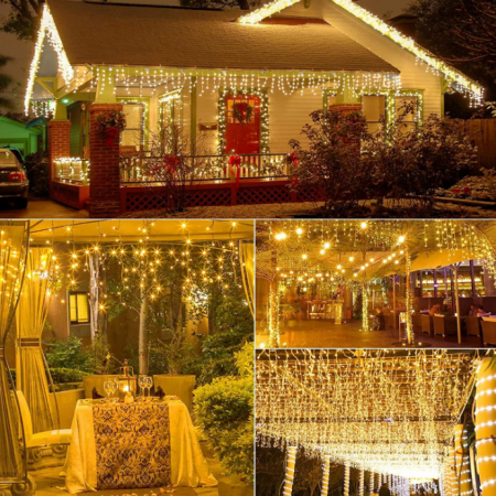 Instalații Crăciun - Instalație de Crăciun, franjuri cu flash, cu led tip țurțuri, fir gros, exterior, 4 culori, 1 x 75 metri