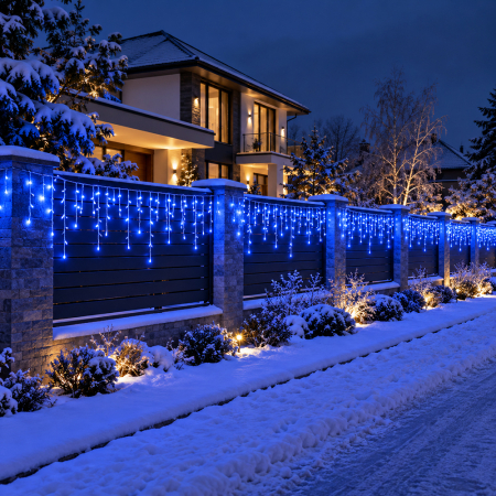 Instalație de Crăciun, 8 metri, franjuri cu led tip țurțuri, exterior, albastru [3]