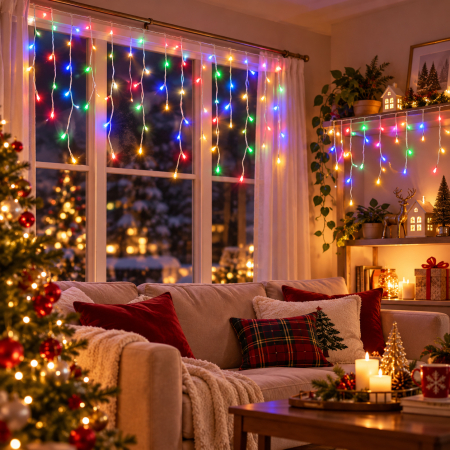 Instalație de Crăciun, 25 metri, franjuri cu led tip țurțuri, exterior, multicolor [6]