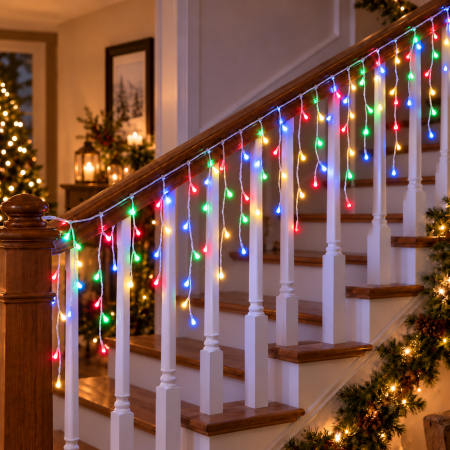 Instalație de Crăciun, 25 metri, franjuri cu led tip țurțuri, exterior, multicolor [5]