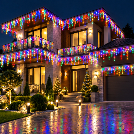 Instalație de Crăciun, 25 metri, franjuri cu led tip țurțuri, exterior, multicolor [2]