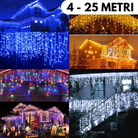 De sezon - Instalație de Crăciun, franjuri cu led tip țurțuri, exterior și interior, diverse culori, 4 - 25 metri