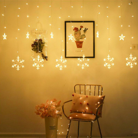 Instalații Crăciun - Instalație de Crăciun, perdea 12 fulgi cu stele, 3 metri, diverse culori