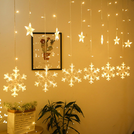 Instalații Crăciun - Instalație de Crăciun, perdea 12 fulgi cu stele, 3 metri, diverse culori