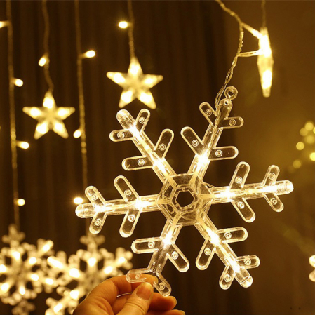 Instalații Crăciun - Instalație de Crăciun, perdea 12 fulgi cu stele, 3 metri, diverse culori