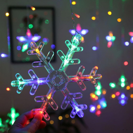 Instalație de Crăciun, perdea 12 fulgi cu stele, 3 metri, multicolor [1]
