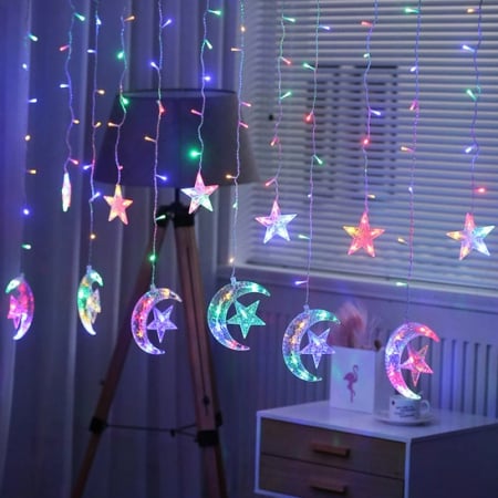 Instalații Crăciun - Instalație de Crăciun, perdea 12 Luna cu stele, 3 metri, diverse culori