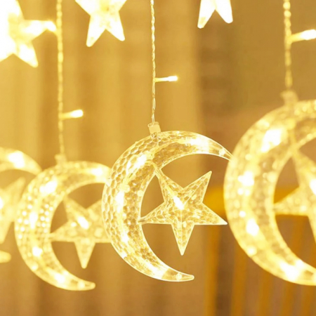 Instalație de Crăciun, perdea 12 Luna cu stele, 3 metri, alb cald [1]