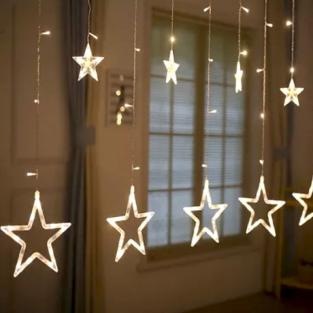 De sezon - Instalație de Crăciun, perdea 12 stele, 3 metri, alb rece