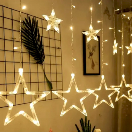 De sezon - Instalație de Crăciun, perdea 12 stele, 3 metri, alb rece