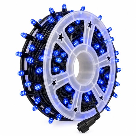 Instalație de Crăciun, rolă bec diamant mare, fir gros, cu flash, de exterior, albastru, 50 metri [3]